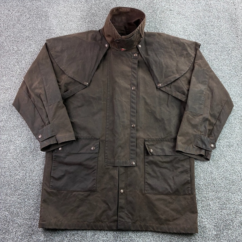 Vintage Australian Outback Jacket Mens Large Brown Waxed Cotton Oilskin Duster